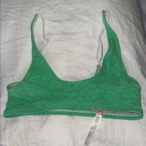 Green Textured Bikini Set - White Trim